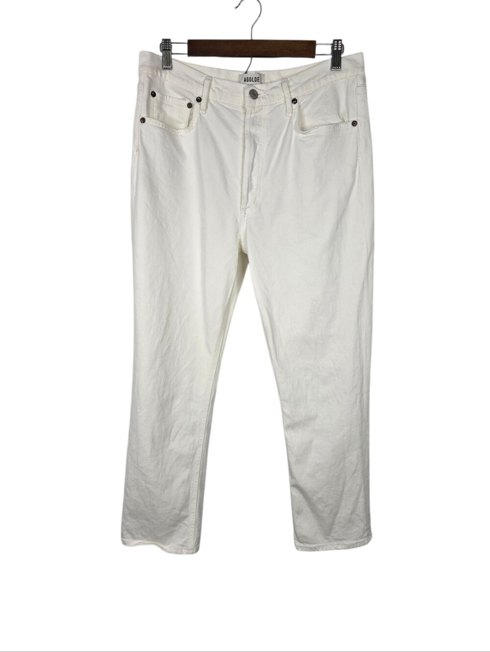 Agolde Womens 30 Riley High Waisted Crop Straight Leg Jeans Off White Button Fly